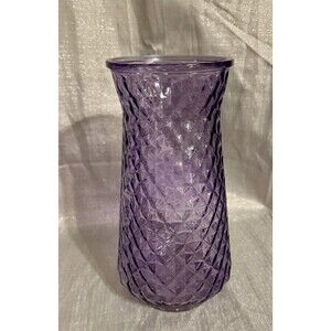 Vintage Paula DPS Diamond Pineapple Textured Pattern Purple Art Glass Vase 9”